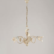 Lampadario in ferro Avorio Oro Vetri Bianchi Ambra tre luci 58x h43 cm