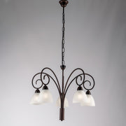Lampadario in ferro Nero Ruggine paralumi in vetro  Bianco cinque luci 57x h50 cm