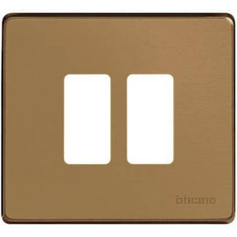 Placca 2 Posti In Alluminio Color Bronzo Per Scatola Tonda