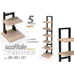 Scaffale urban industrial in legno e metallo slim cm 30 x 30 x 131 h