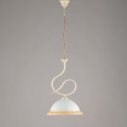 Lampadario in ferro Avorio Oro una luce vetro Bianco e Ambra 30x h48 cm