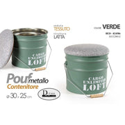 Pouf contenitore industrial latta verde cm 30 x 25 h