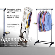 Stender stendino appendiabiti con ruote e svuotatasche cm da cm 100 a 170 h