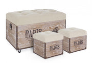 Set 3 pouf in MDF Beige TAVEL PARIS