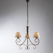 Lampadario Vienna in ferro Marrone Oro tre luci paralumi 52x h58 cm
