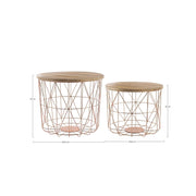 Set 2 Tavolini con Contenitore e Intreccio in Rame