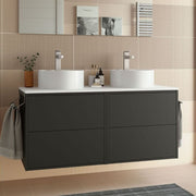 Mobile bagno sospeso Terrex120 nero opaco doppio lavabo 4 cassetti 120x45x54h