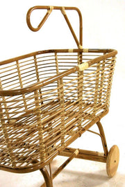 Culla per bambini in giunco con ruote in legno 97x57xh.43/79 cm