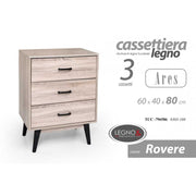 Cassettiera da camera 3  cassetti   Con piedini rialzati cm 60 x 40 x 80 h
