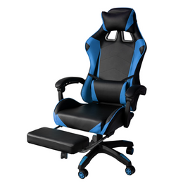 Sedia gaming in ecopelle da ufficio reclinabile con poggiapiedi Blu e Nero 64x53x h123/133 cm