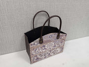 Rectangular magazine rack in gray eco-leather with flowers cm33,5x15,5h25,5