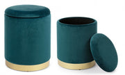 Set da 2 Pouf in velluto con contenitore Blu POLINA