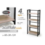 Scaffale urban metallo legno rovere 4 ripiani cm 60 x 30 x 124 h