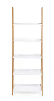Libreria in legno di bamboo ripiani in mdf laccati bianco opaco  cm 62,5x 40xh. 180